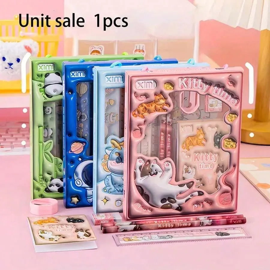 1 Sets,3D Animal Print Stationery Gift Box - Perfect For Students & Back To School - Heartwarming Holiday Rewards - Versatile Learning & Office Supplies For All Ages