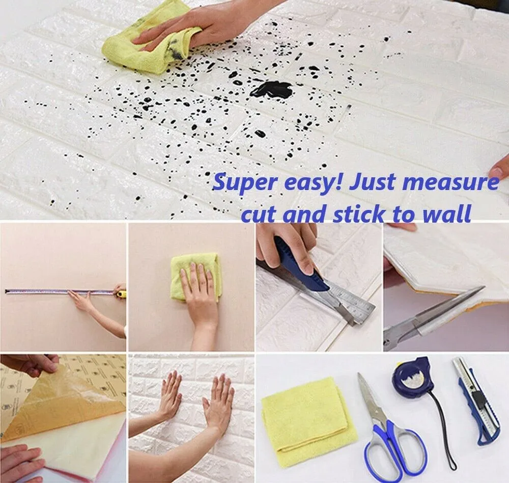 3D White Brick Foam Wallpaper Tiles Panels Peel & Stick Self Adhesive Panels