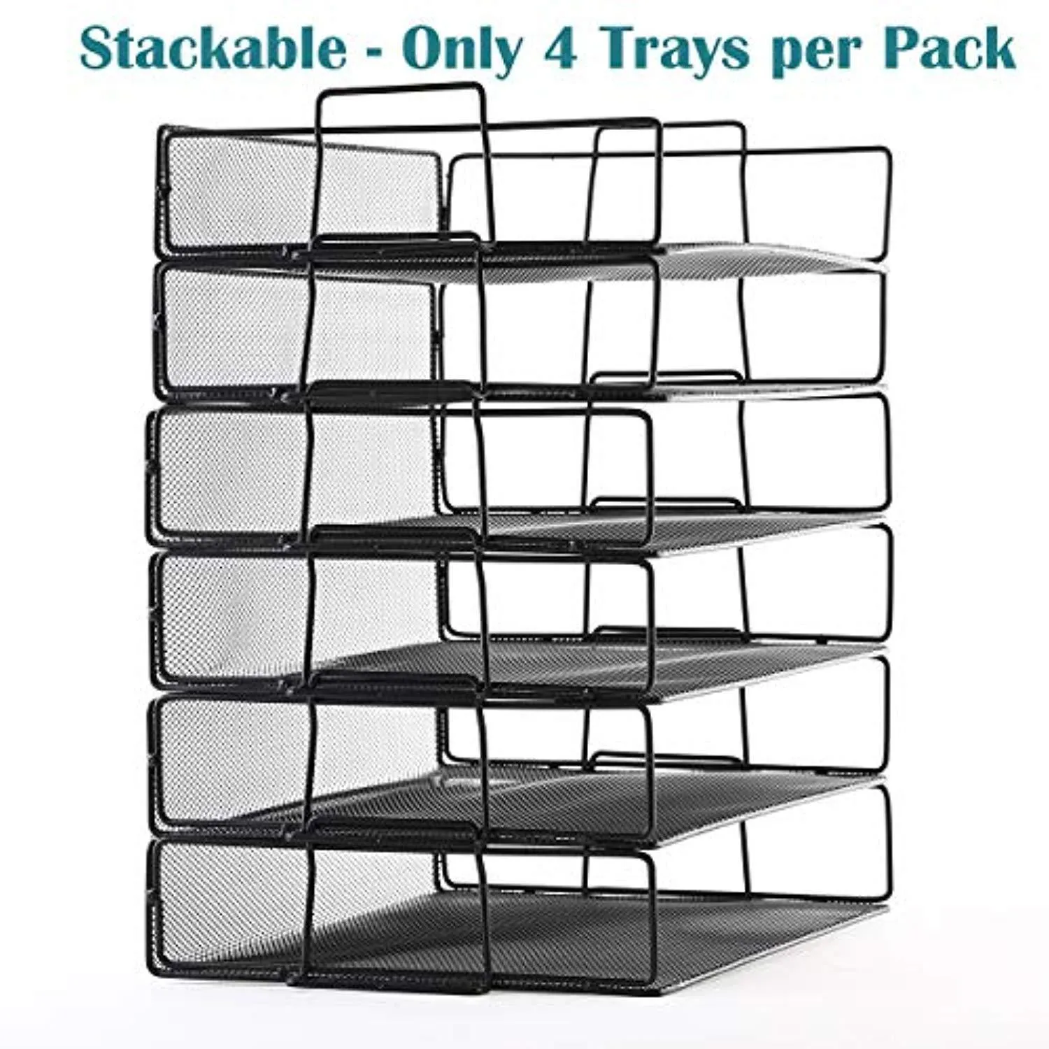 4 Tier Stackable Paper Tray - Metal Mesh Office File Organizer for Desk Printer Letter Teacher Paper Black Color by DeElf