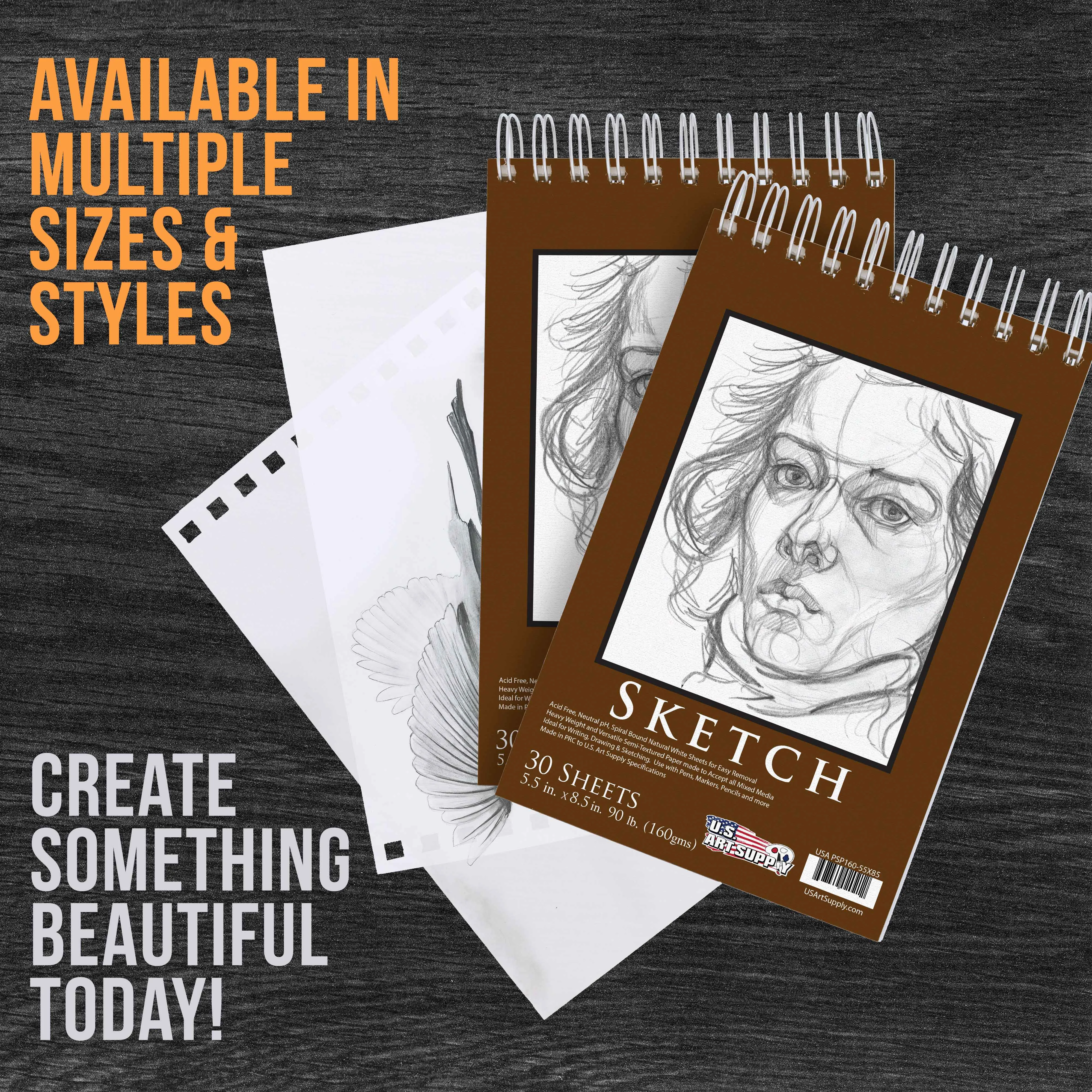 5.5" x 8.5" Premium Heavy-Weight Paper Spiral Bound Sketch Pad, 90 Pound (160gsm), Pad of 30-Sheets (Pack of 2 Pads)