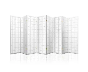 8 Panel Room Divider Privacy Screen Dividers Stand Oriental Vintage - White