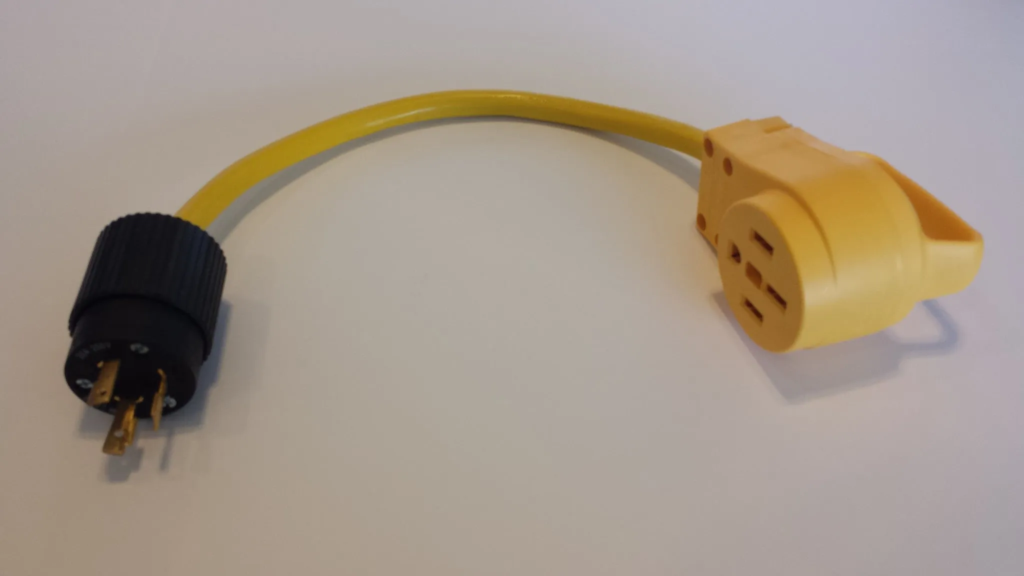 Adapter #27 30amp L6-30 Plug to Camco EZ-Pull 14-50 socket Adapter 1ft.