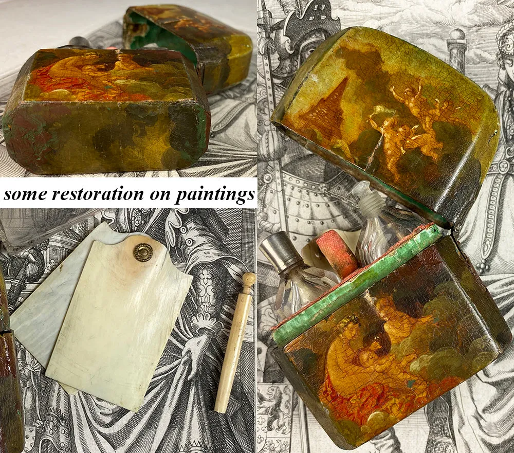 Antique 18th Century French Necessaire, Perfume or Scent Caddy, Vernis Martin Painting