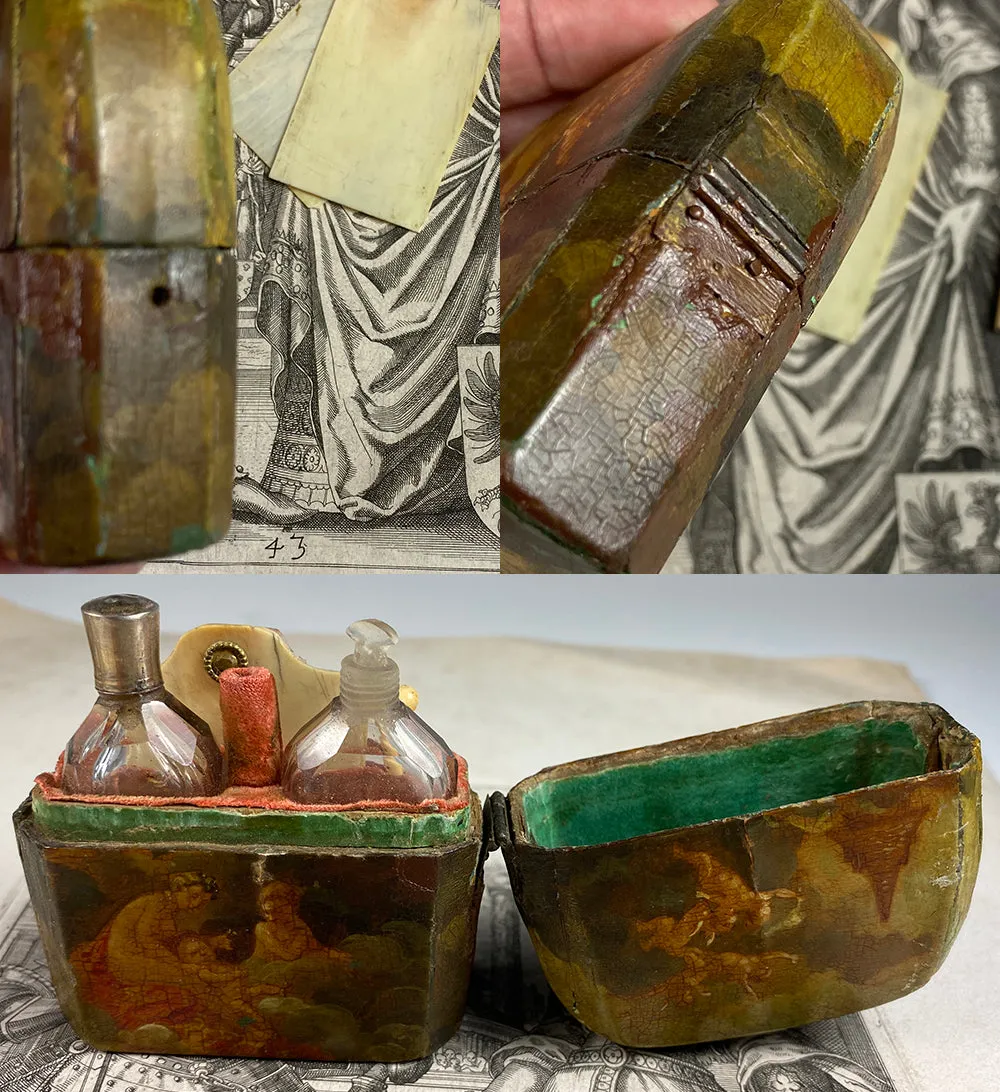 Antique 18th Century French Necessaire, Perfume or Scent Caddy, Vernis Martin Painting