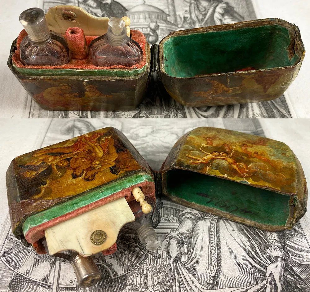 Antique 18th Century French Necessaire, Perfume or Scent Caddy, Vernis Martin Painting