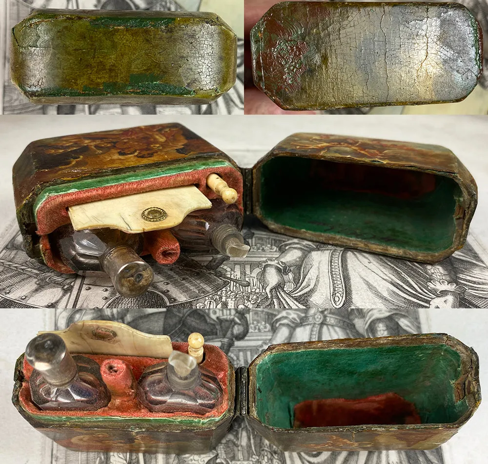 Antique 18th Century French Necessaire, Perfume or Scent Caddy, Vernis Martin Painting