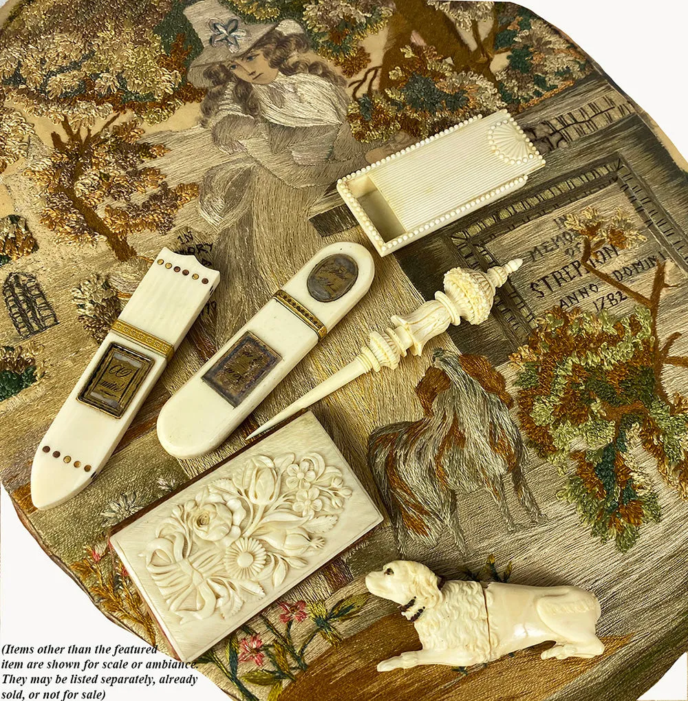 Antique c.1780 Ivory Needle Case, Etui, Gold Trim and D'Amite Under Rock Crystal Panel, Palais Royal