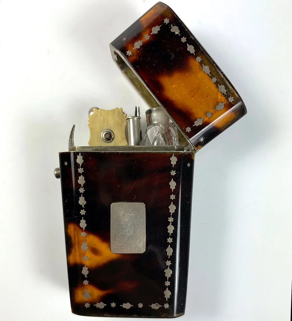 Antique c.1800 French Necessaire, Vanity Etui w Scent Perfume Bottle, Etc.