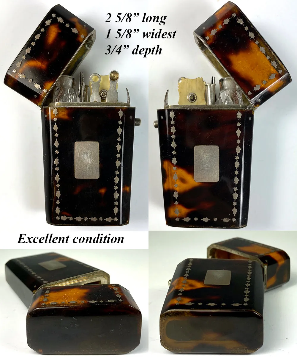 Antique c.1800 French Necessaire, Vanity Etui w Scent Perfume Bottle, Etc.