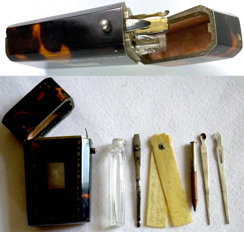Antique c.1800 French Necessaire, Vanity Etui w Scent Perfume Bottle, Etc.
