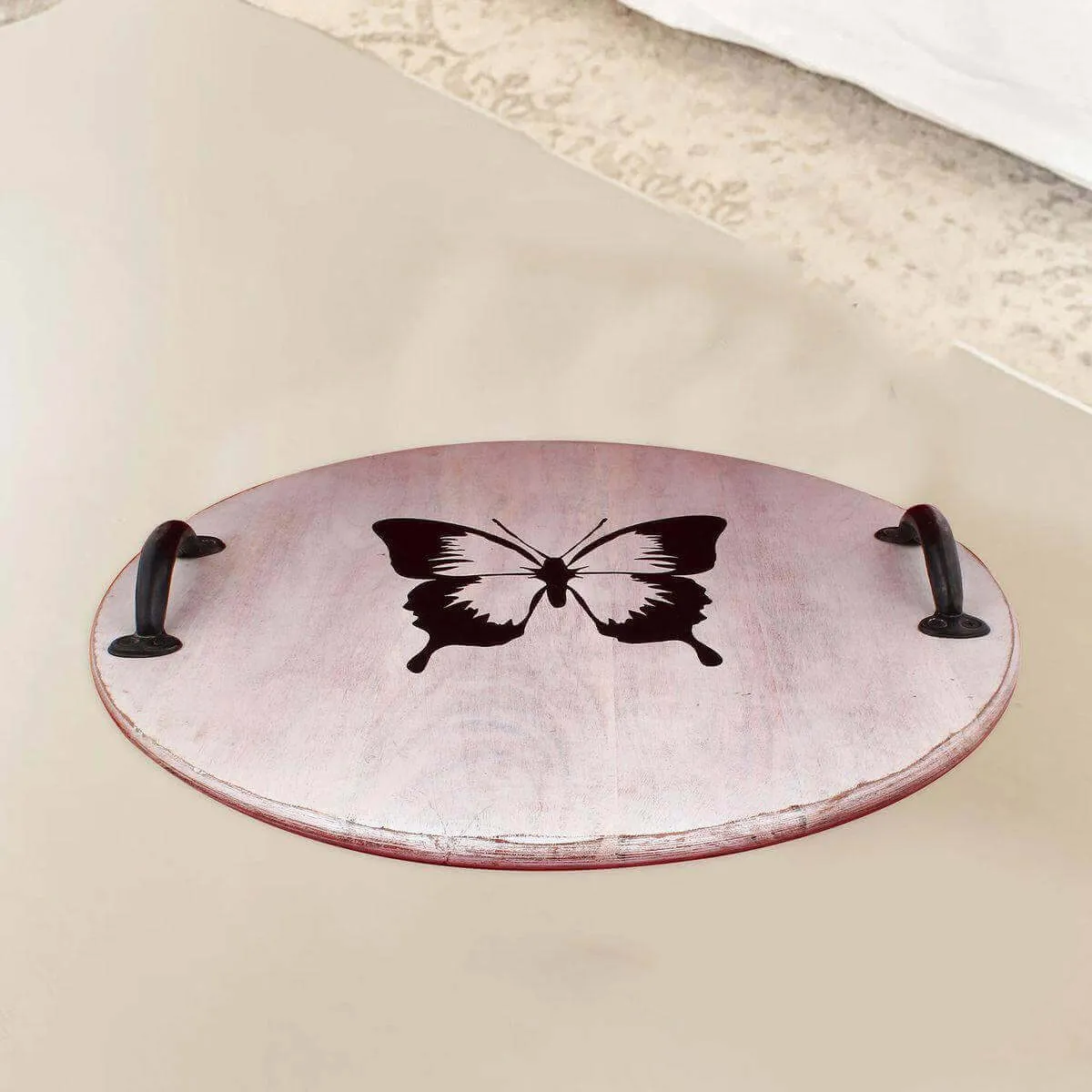 Antique Look Butterfly Print Wooden Tray