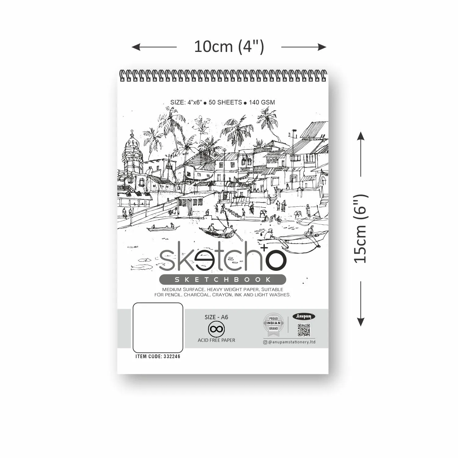 Anupam Sketcho Sketch Book A6 Acid Free Natural Shade 140 Gsm Paper Wiro-Bound Sketchpad for Artists Students (50 Sheets, Set of 3), Acrylic