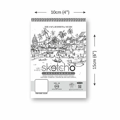 Anupam Sketcho Sketch Book A6 Acid Free Natural Shade 140 Gsm Paper Wiro-Bound Sketchpad for Artists Students (50 Sheets, Set of 3), Acrylic