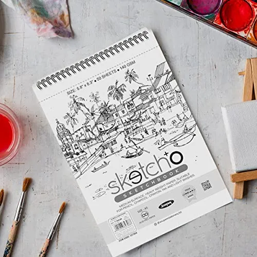 Anupam Sketcho Sketch Book A6 Acid Free Natural Shade 140 Gsm Paper Wiro-Bound Sketchpad for Artists Students (50 Sheets, Set of 3), Acrylic