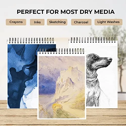 Anupam Sketcho Sketch Book A6 Acid Free Natural Shade 140 Gsm Paper Wiro-Bound Sketchpad for Artists Students (50 Sheets, Set of 3), Acrylic