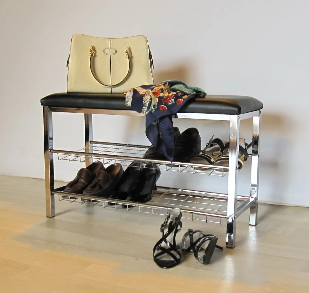 Aspect 3-Tier Shoe Rack & Bench-Black
