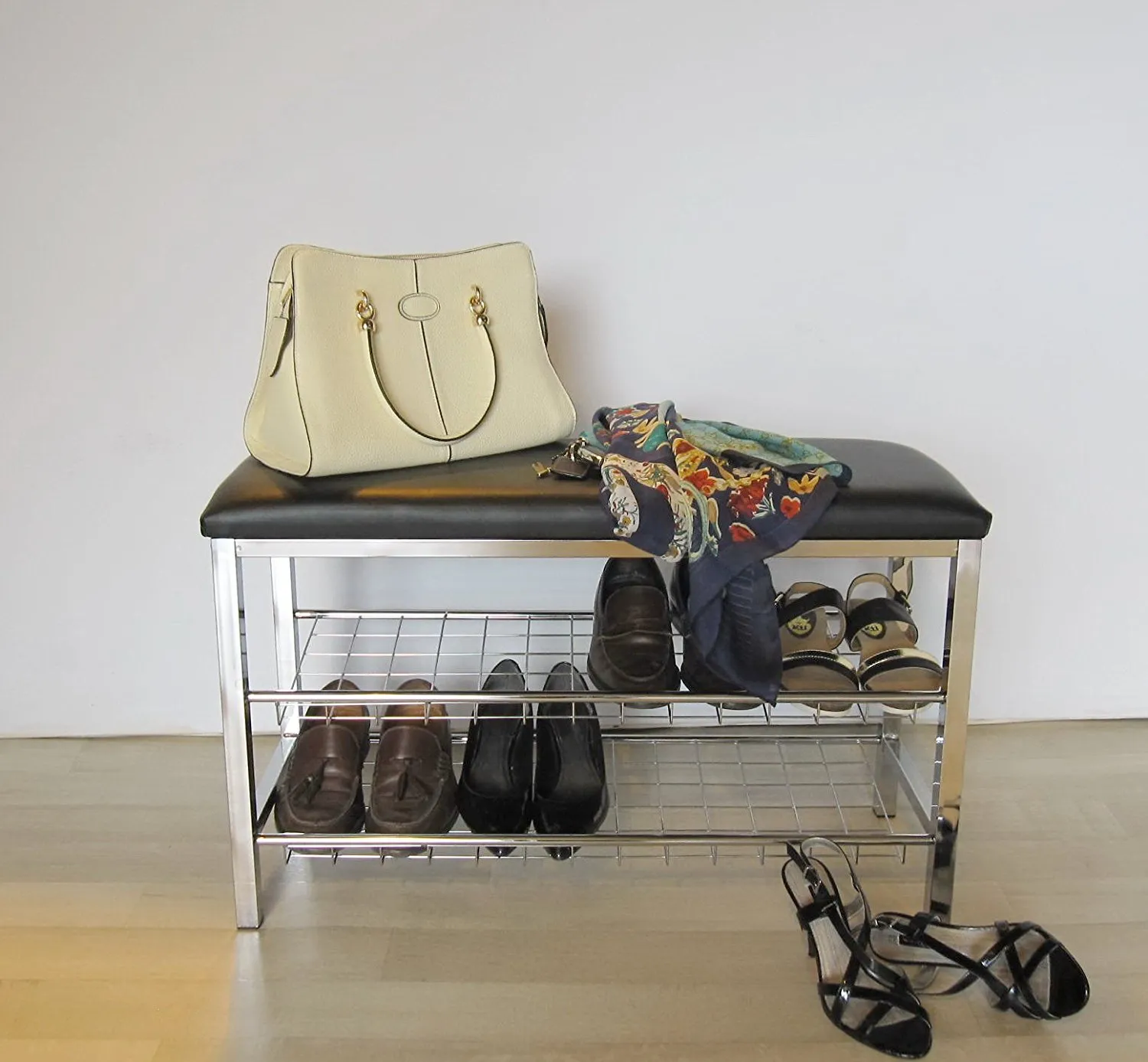 Aspect 3-Tier Shoe Rack & Bench-Black