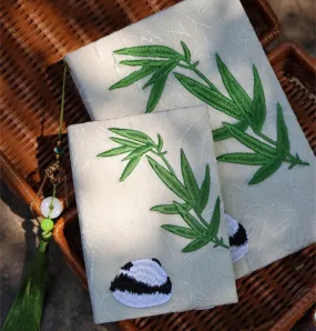 Bamboo Panda Embroidered Notebook Personalized Cloth Journal Cover Handmade Adjustable Book Sleeve A5 Grid Notebook A6 Lined Blank Planner