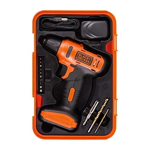 Black & Decker 12V 1.5Ah 900 RPM Cordless Drill Driver with 13 Pieces Bits in Kitbox For Drilling and Fastening, Orange/Black, LD12SP-B5, 2 Years Warranty