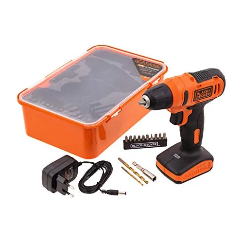 Black & Decker 12V 1.5Ah 900 RPM Cordless Drill Driver with 13 Pieces Bits in Kitbox For Drilling and Fastening, Orange/Black, LD12SP-B5, 2 Years Warranty
