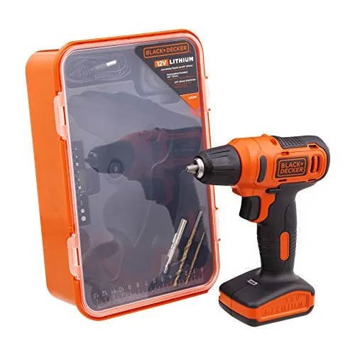 Black & Decker 12V 1.5Ah 900 RPM Cordless Drill Driver with 13 Pieces Bits in Kitbox For Drilling and Fastening, Orange/Black, LD12SP-B5, 2 Years Warranty