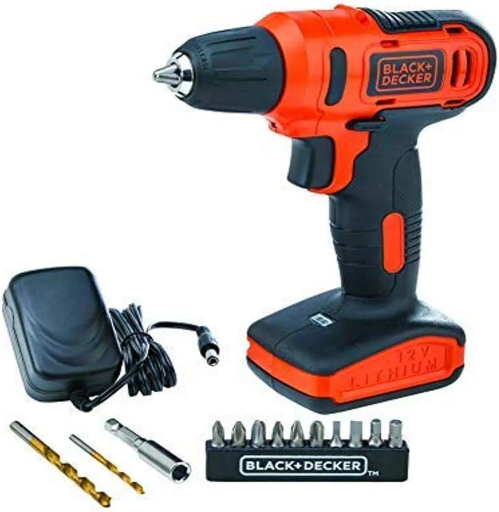 Black & Decker 12V 1.5Ah 900 RPM Cordless Drill Driver with 13 Pieces Bits in Kitbox For Drilling and Fastening, Orange/Black, LD12SP-B5, 2 Years Warranty