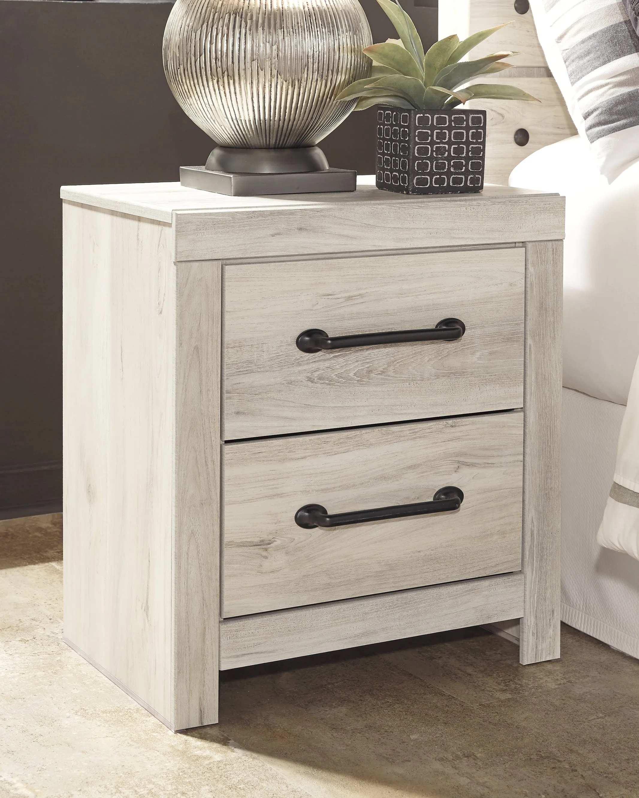 Cambeck Full Panel Bed with 4 Storage Drawers with Mirrored Dresser and 2 Nightstands in Whitewash