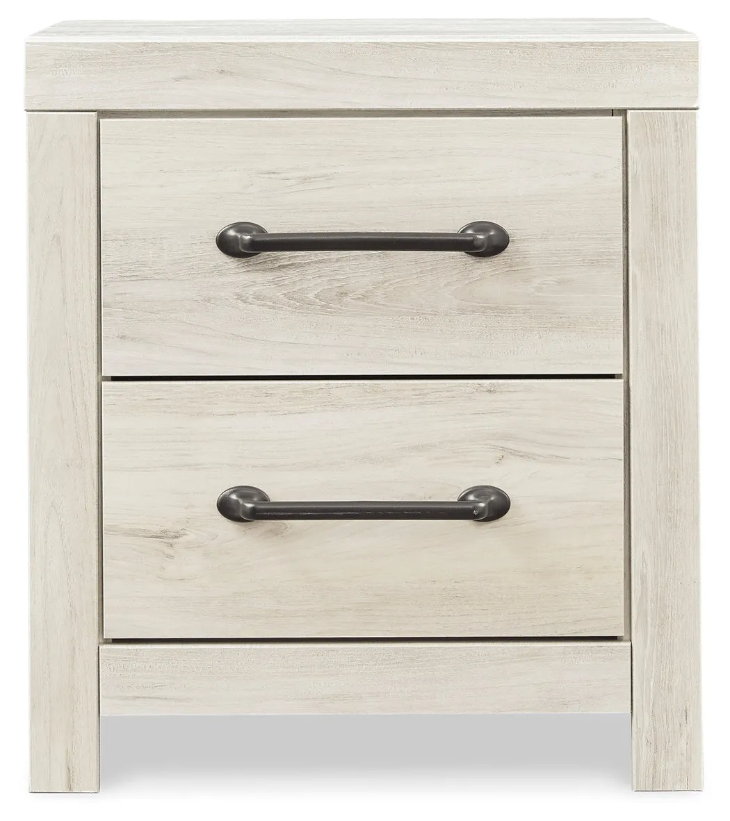 Cambeck Full Panel Bed with 4 Storage Drawers with Mirrored Dresser and 2 Nightstands in Whitewash