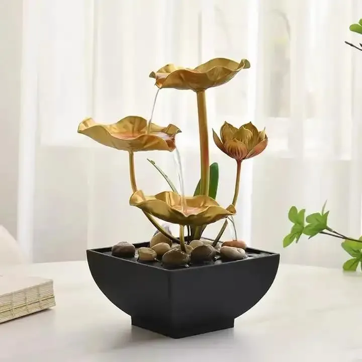 CARTYXOMY Waterfall Fountain Indoor Water Fountain 3-Tier Lotus Desk Relaxation Tabletop Fountain Home Decor Including Lots of Rocks and Soothing Sound Machine (Green Pack of 1)