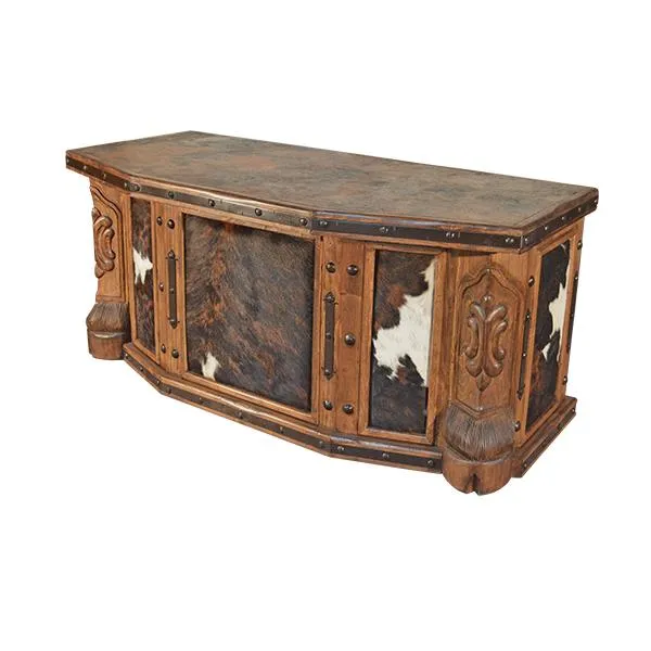 Carved Marble and Cowhide Desk