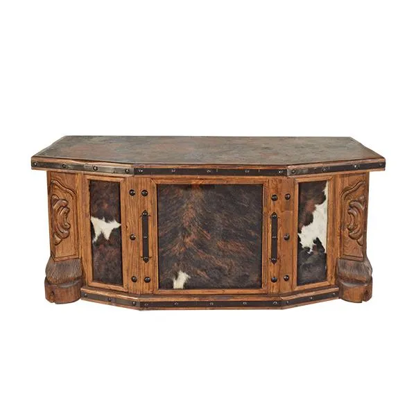 Carved Marble and Cowhide Desk