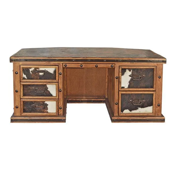 Carved Marble and Cowhide Desk