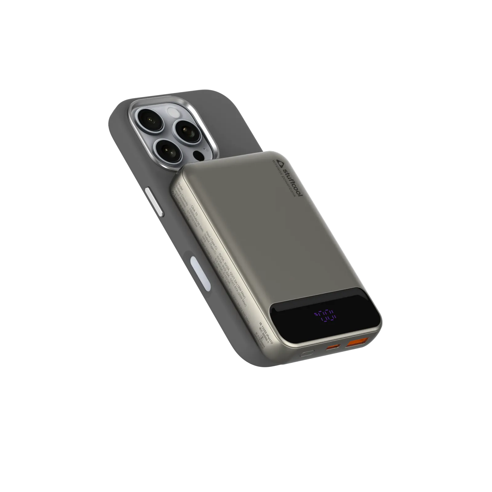 Click 10000mAh 15W Slim Magnetic Wireless Powerbank with Natural Titanium Finish for iPhone