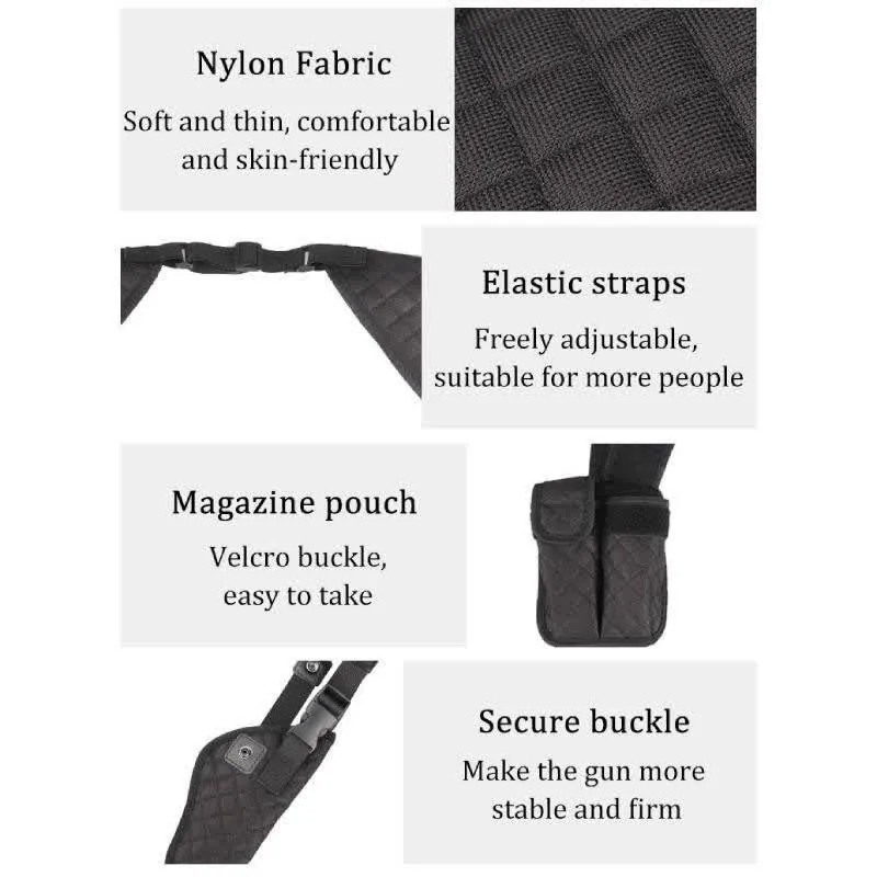 Concealment Black Nylon Universal Horizontal Shoulder Holster with Mag Pouch