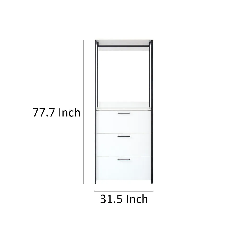 Cox Modular Closet System, 3 Storage Drawers, Hanging Rod, Black Metal By Casagear Home