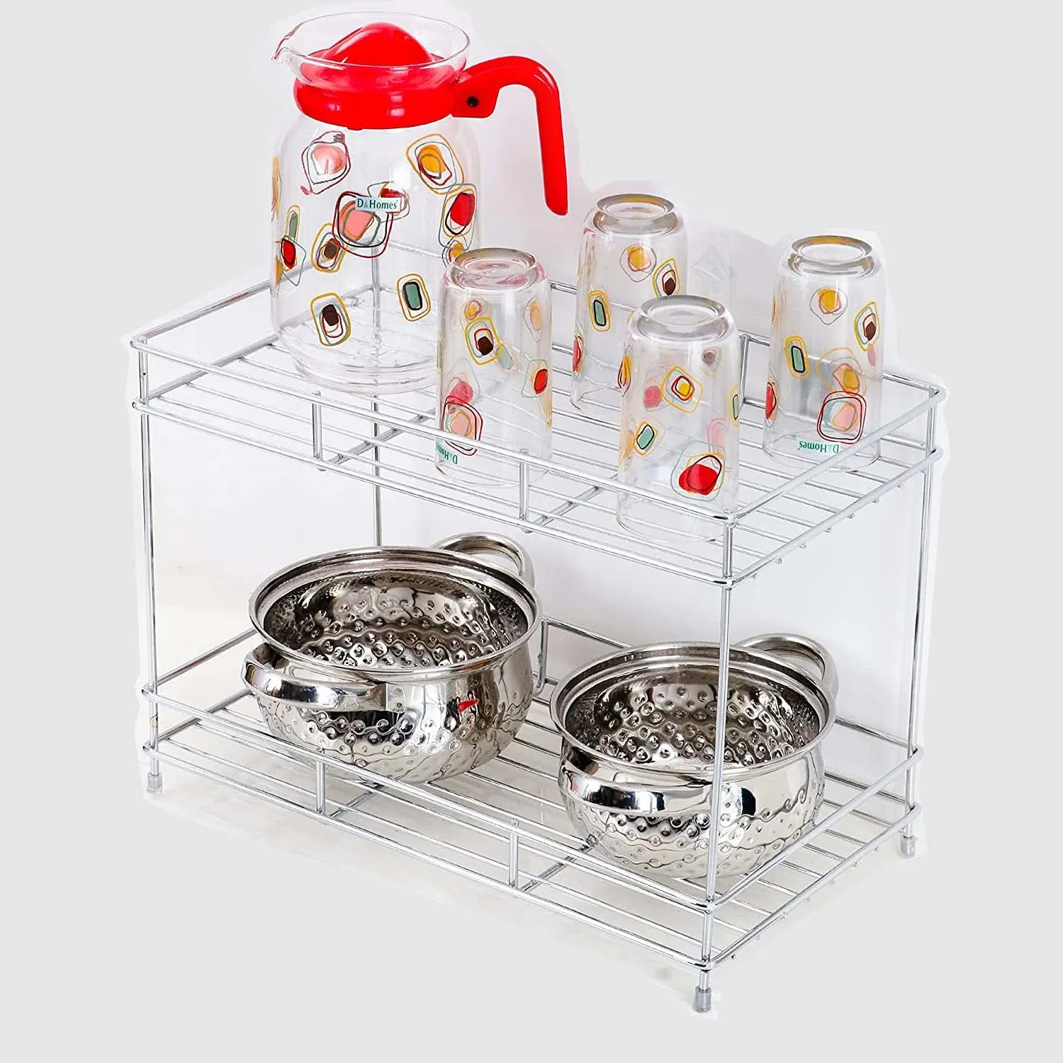 CR18 COLLECTION Big Size Stainless Steel 2 Layer Kitchen Spice Rack| Modular Kitchen Storage Rack | Kitchen Organizer Multipurpose Storage Shelf/Rack, Silver, Step Shelf