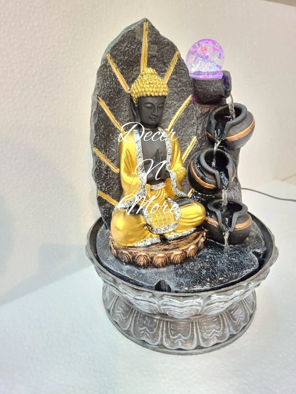 DecorNMore Tiered Buddha Water Fountain Statue, Resin Construction, Multiple Tier Design, Indoor Decor for Home,Office,Living Room,Fountain for Gift Items