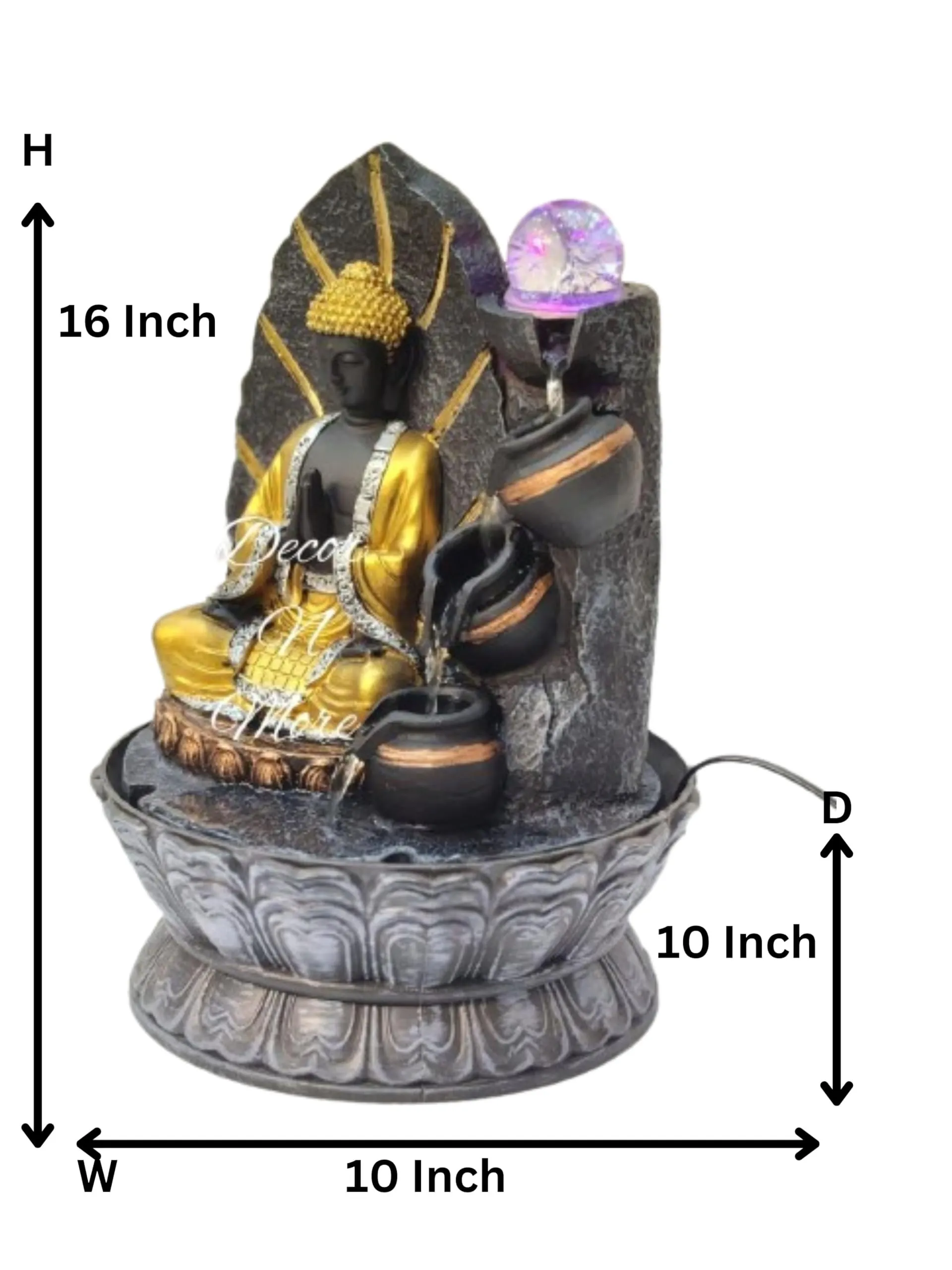 DecorNMore Tiered Buddha Water Fountain Statue, Resin Construction, Multiple Tier Design, Indoor Decor for Home,Office,Living Room,Fountain for Gift Items