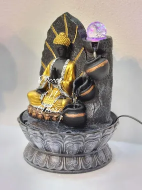 DecorNMore Tiered Buddha Water Fountain Statue, Resin Construction, Multiple Tier Design, Indoor Decor for Home,Office,Living Room,Fountain for Gift Items