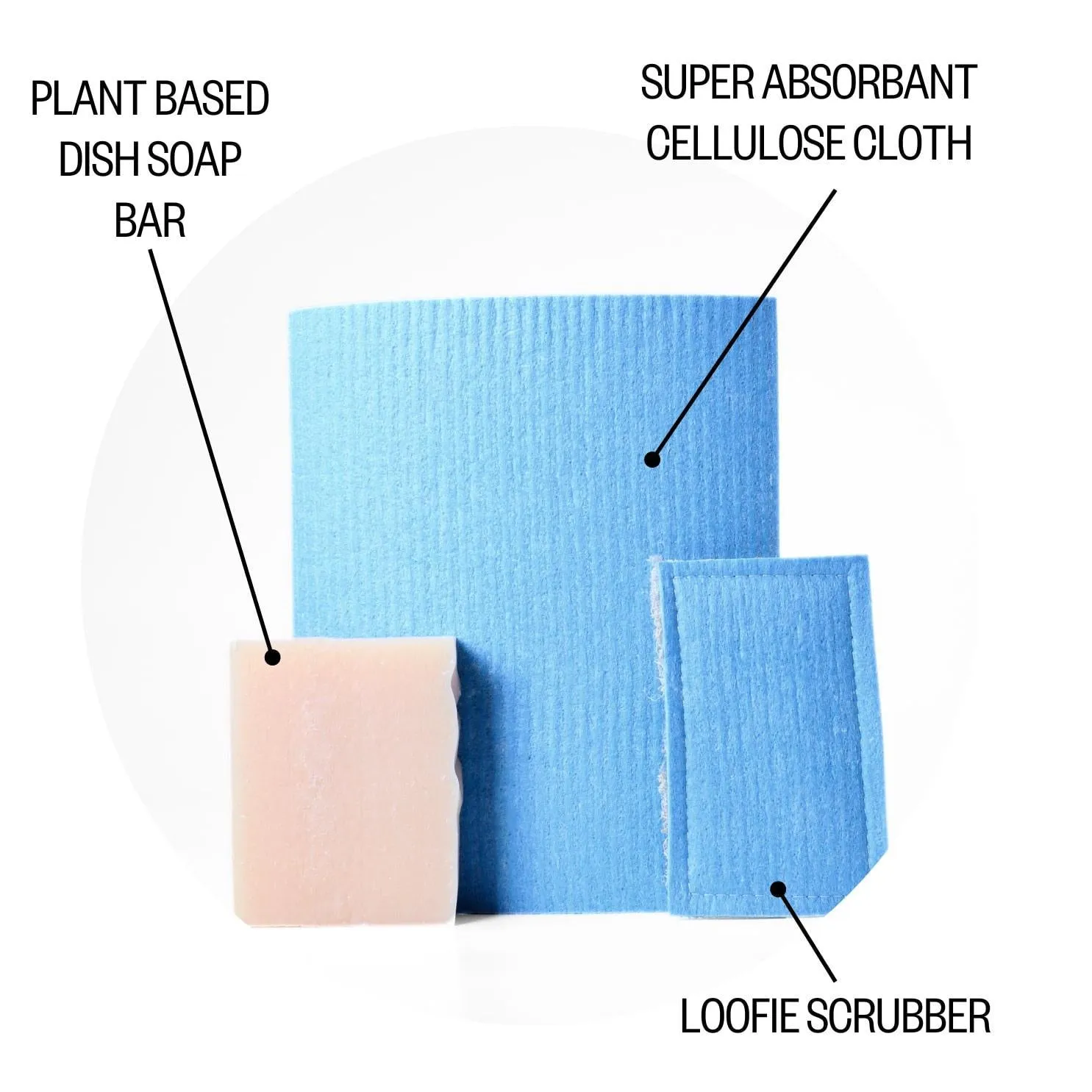 Dish Soap Bar Starter Kit - Dish Soap Bar, Cellulose Cloth & Loofie Scrubber