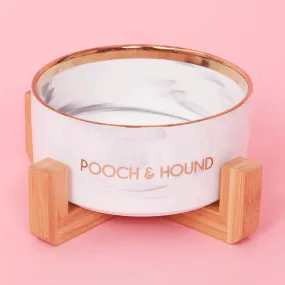 Dog Bowl Grey and White Marble with Gold Writing