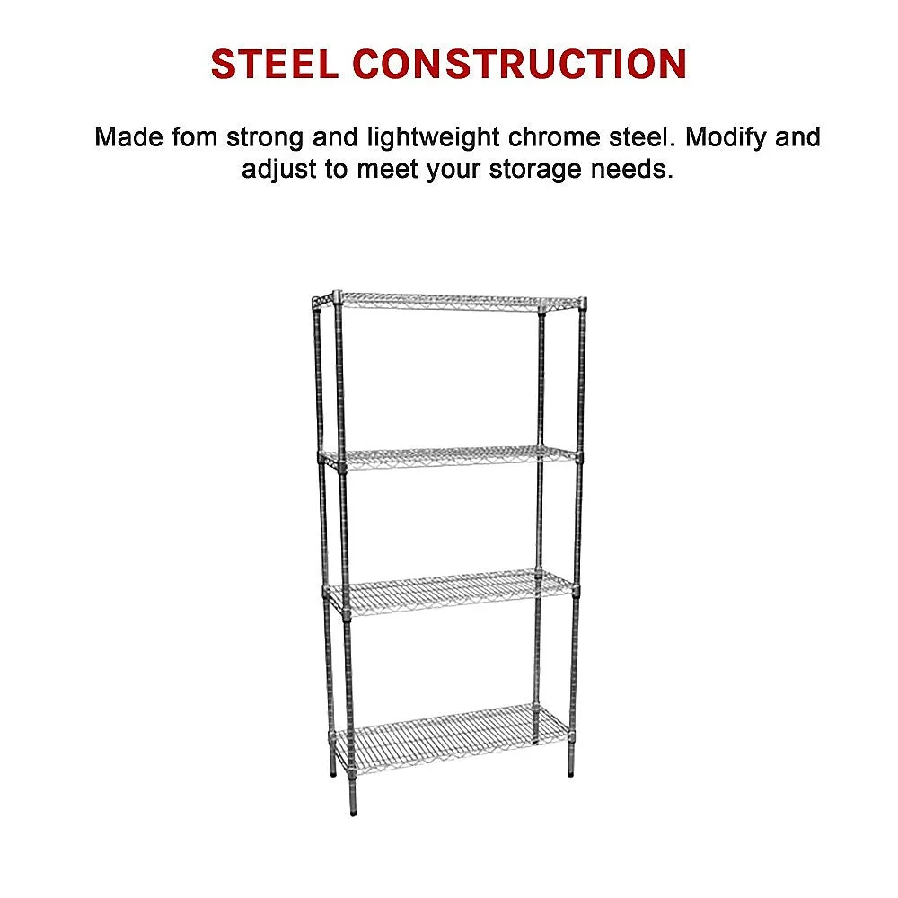 Durable Adjustable Chrome Wire Storage Shelf 90x35cm Steel