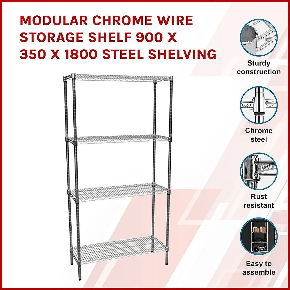 Durable Adjustable Chrome Wire Storage Shelf 90x35cm Steel