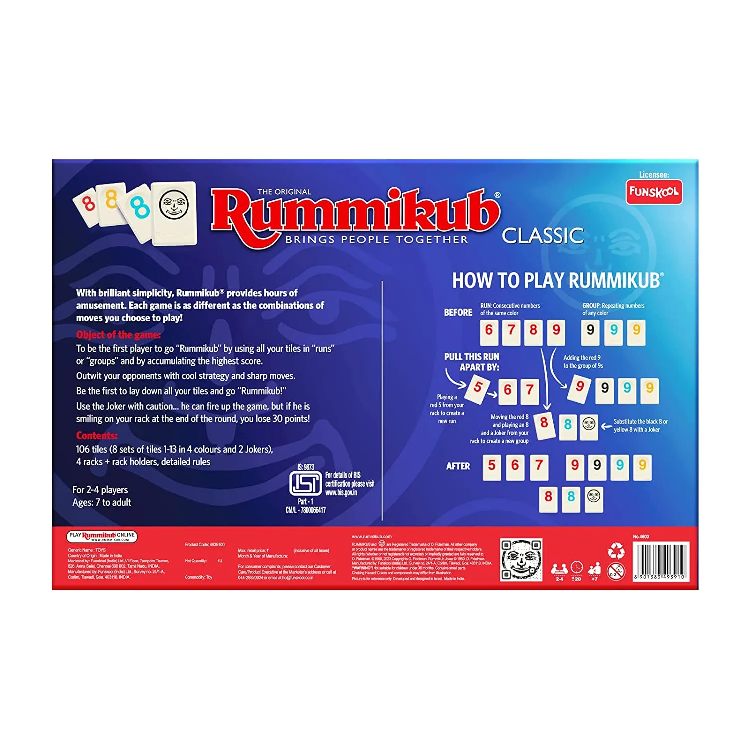 Funskool Rummikub Classic 2-4 Person Board Game for Kids Ages 7 