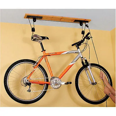 Garage Ceiling Roof Mount Mounted Bike Storage Rope Lift Pulley Rack Hoist