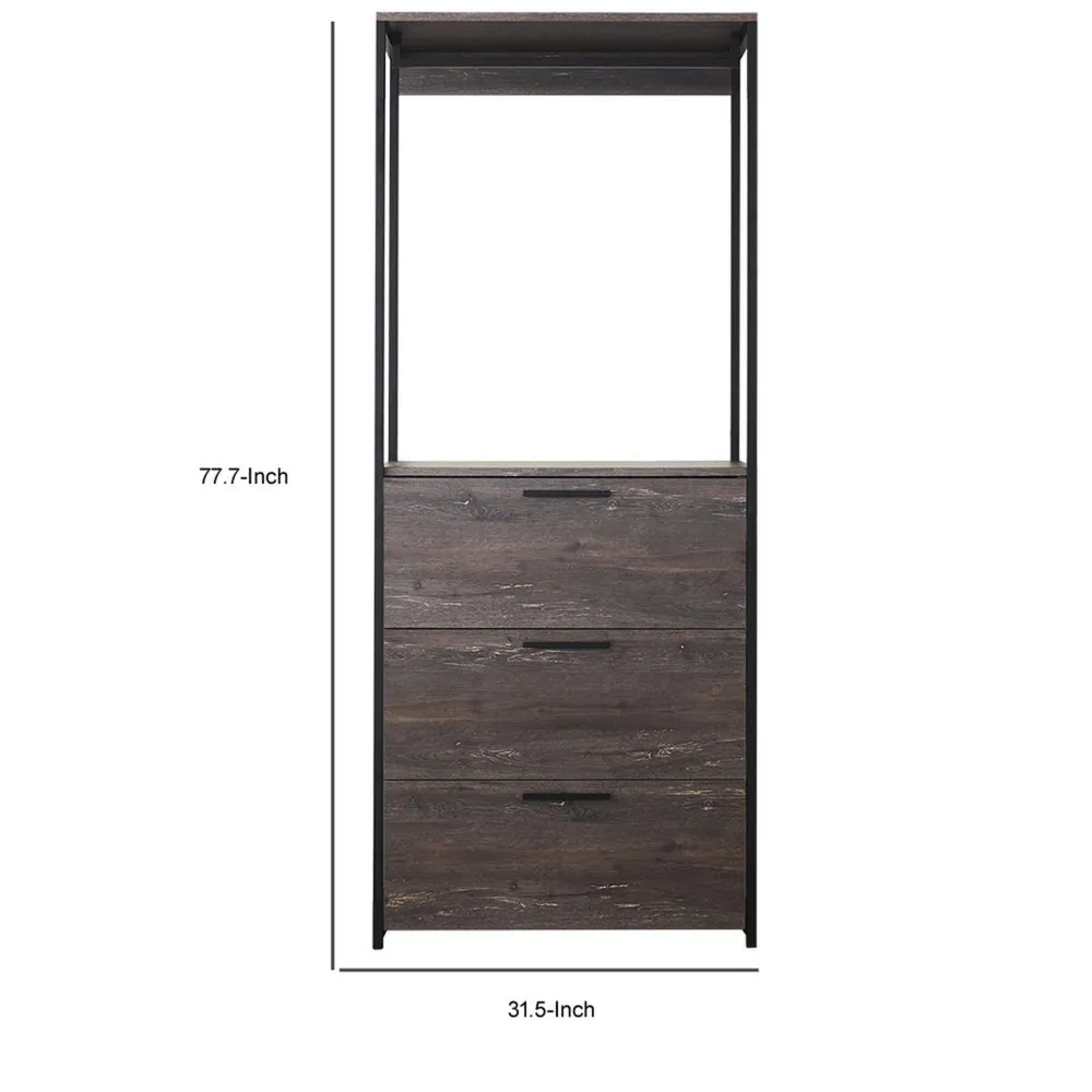 Gin Modular Closet System, 3 Rustic Gray Drawers, 1 Hanging Rod, Black By Casagear Home