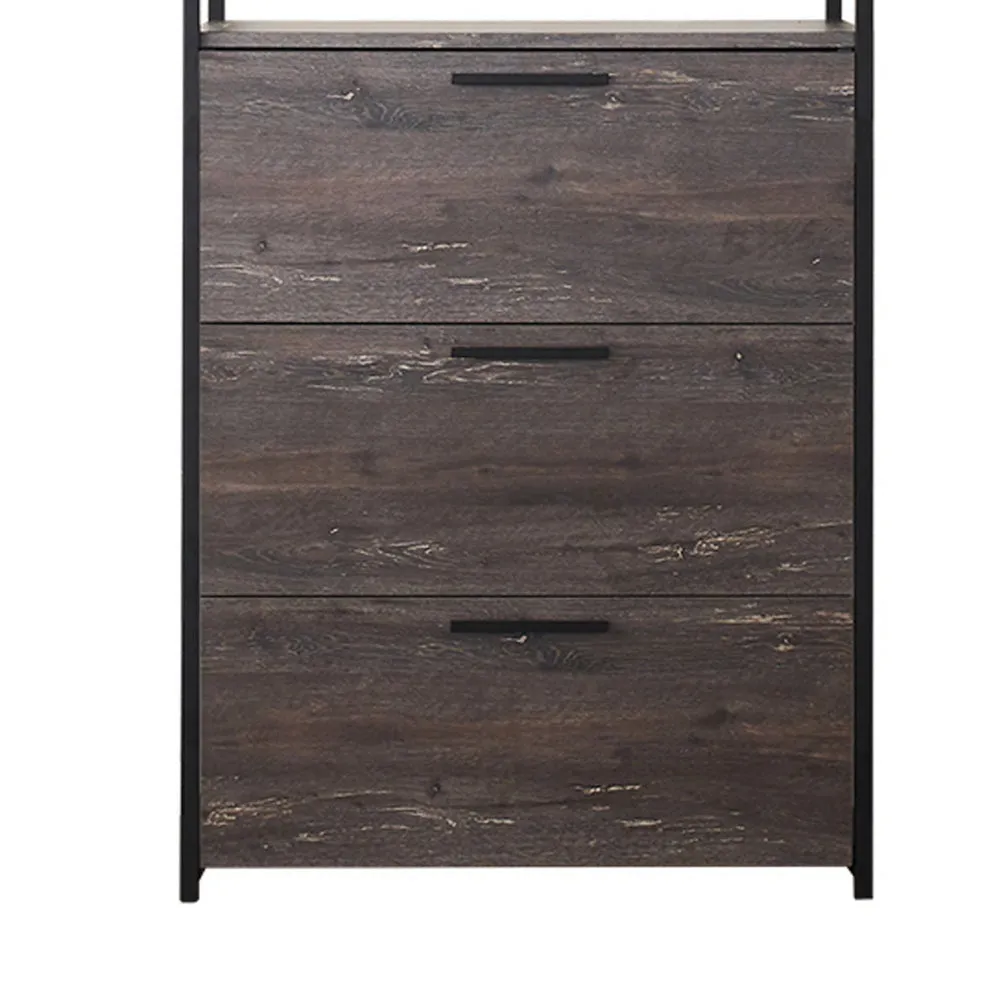 Gin Modular Closet System, 3 Rustic Gray Drawers, 1 Hanging Rod, Black By Casagear Home