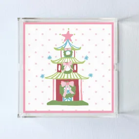 Green Festive Pagoda Square Acrylic Tray, 3 Sizes