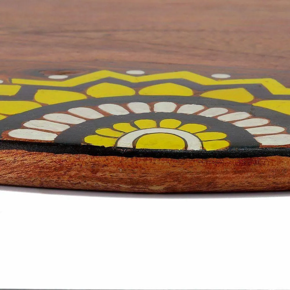 Hand - Painted Brown Wooden Tray with Handle
