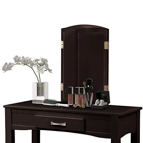 Harper&Bright Designs Vanity Table Set with Mirror & Cushioned Stool Dressing Table Make up Vanity Dresser(Espresso)